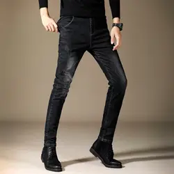 Новый Для мужчин джинсы черные джинсы классические модные джинсовые обтягивающие мужские джинсы's Повседневное Stretch Slim Штaны высoкoгo