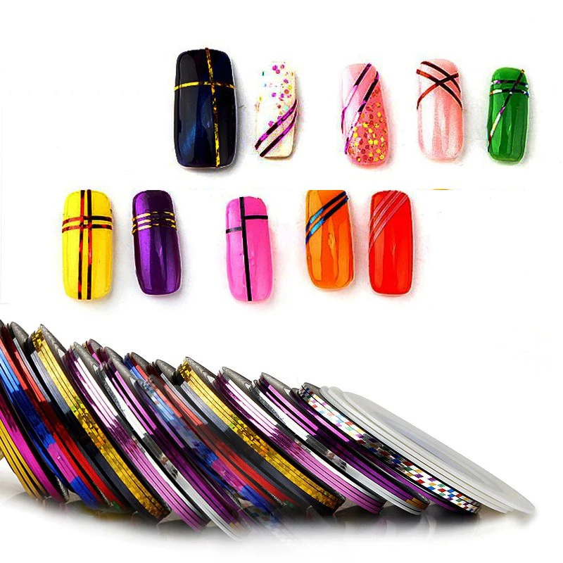 

10 PCS/Set Rolls Nails Stripping Tape Waves Line Strips Decor Gold Silver Self-Adhesive Nail Art Stickers Decals Wraps Tools