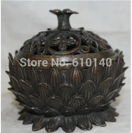 

4" Marked Chinese Dynasty Palace Bronze Lotus Flower Incense Burner Censer