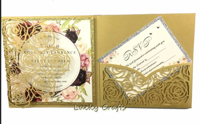 dark blonde 50 шт. элегантная квадратная трехслойная pocketfold лазерная резка свадебные приглашения трехслойная картонная визитная карточка gatefold юбилей - Цвет: dark blonde