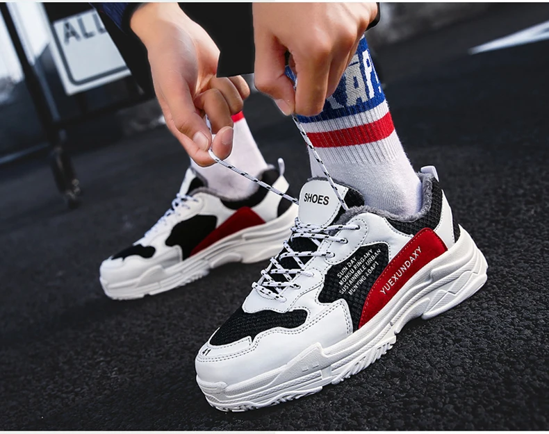 Men's Chunky Sneakers Dad Shoes Men Winter Classic With Fur High Platform Trainers Sneaker Black And White Sneakers Men Platform (6)