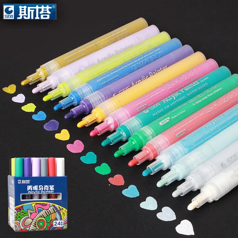 STA 12/24Color Creative Acrylic Marker Pen, Highlighter Waterproof Hand