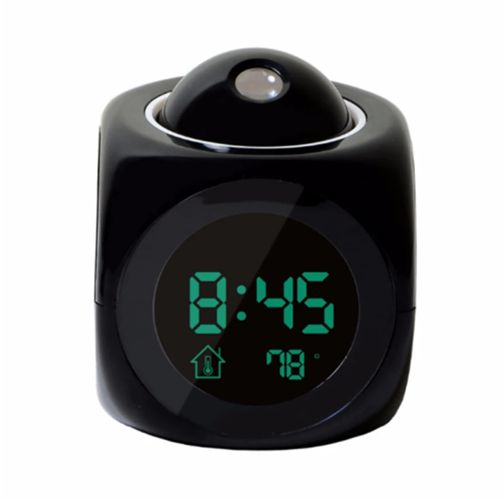 

1 pcs LCD Projection LED Display Time Digital Alarm Clock Talking Voice Prompt Thermom Black With camera for home office