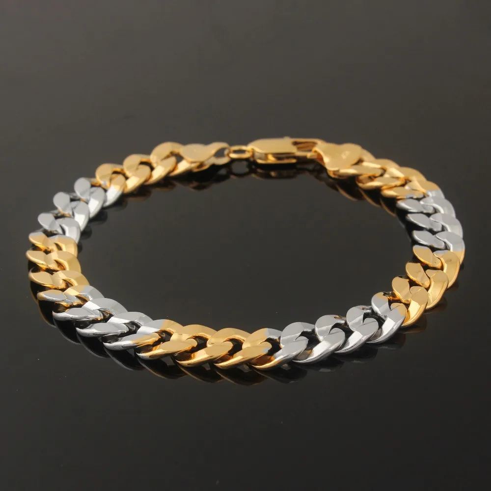 Dubai gold color Bracelets Women Men Gifts two tone link chain