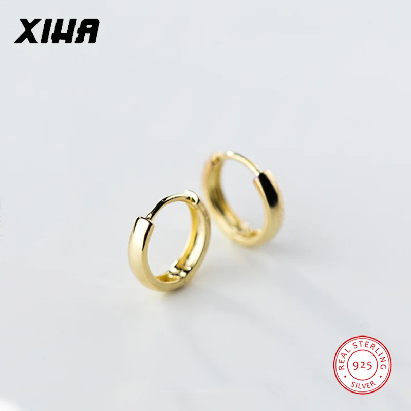 XIHA 100% реальные 925 стерлингового серебра серьги для женщин простой золотистый