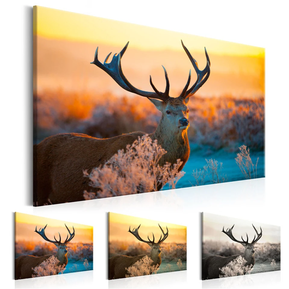 Landscape-Canvas-Painting-Wild-Animal-Deer-Wall-Art-Wilderness-Posters-and-Prints-Pictures-ForLiving-Room-or