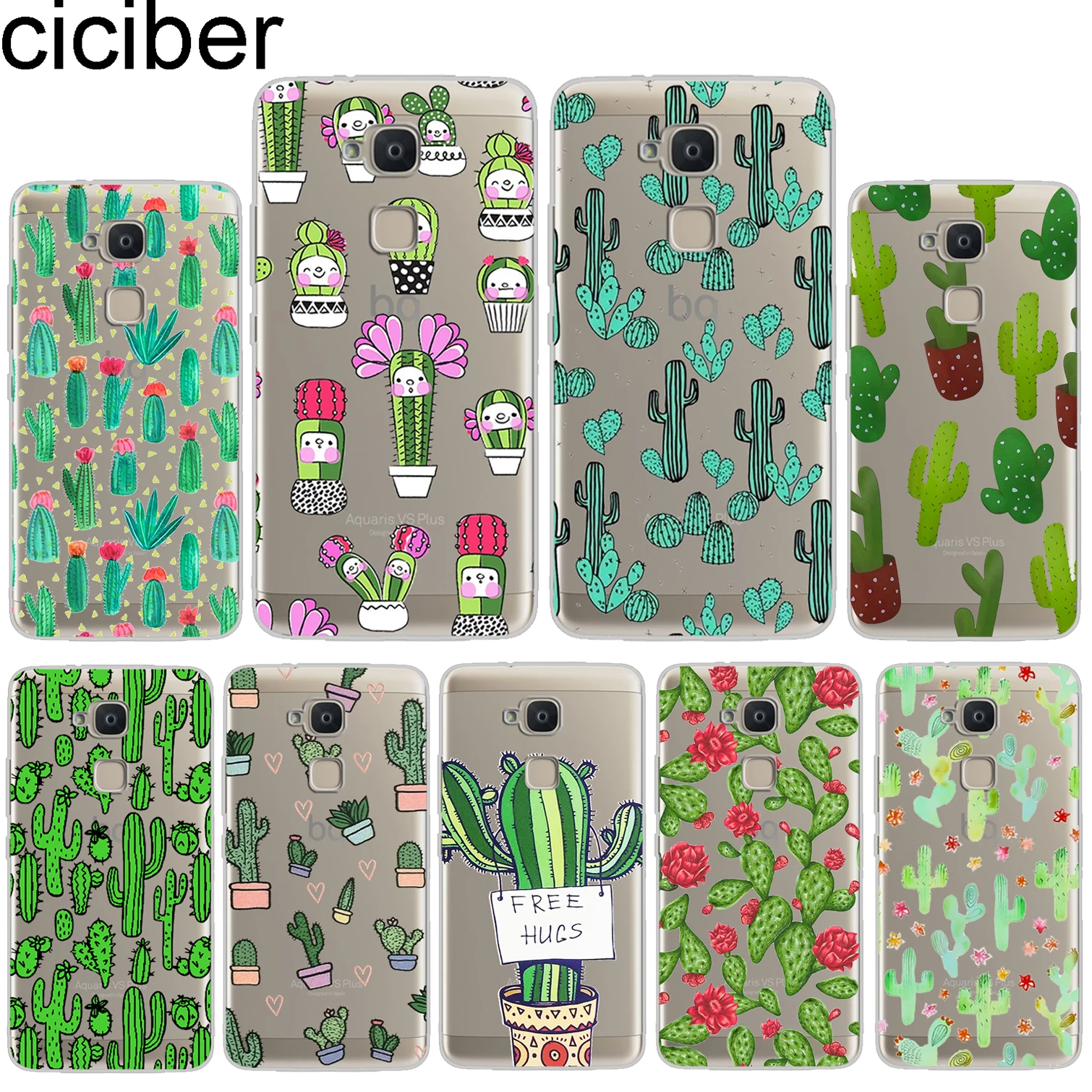 

ciciber For BQ Aquaris U2 C U X5 V VS X2 X Plus Lite Pro E5 s M5 M5.5 E4.5 M4.5 Soft Silicone TPU Phone Cases Cute Cactus Plants