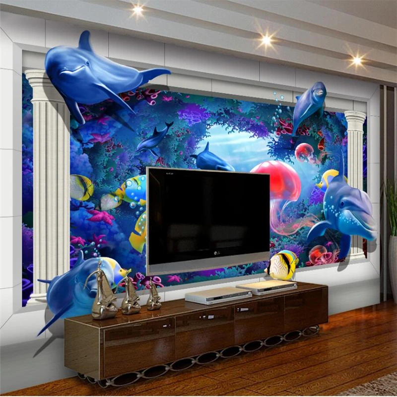 

wellyu Sea World jellyfish Dolphin 3D TV sofa wall custom large environmental mural wallpaper papel de parede para quarto