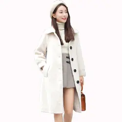 100% шерсть куртка с натуральным мехом пальто овечья шерсть мех животных осень зима для женщин одежда 2019 корейский элегантный тонкие длинные