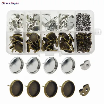 

160pcs/pack Mixed Color Earring Post Earring Cup Alloy Shape Small Bronze Silver Ear Stud Setting Jewelry Making DIY Findings