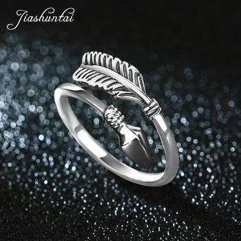 

JIASHUNTAI Trendy 100% 925 Sterling Silver Feathers Cupid Arrow Design Vintage Open Rings For Women Fine Jewelry Best Gift