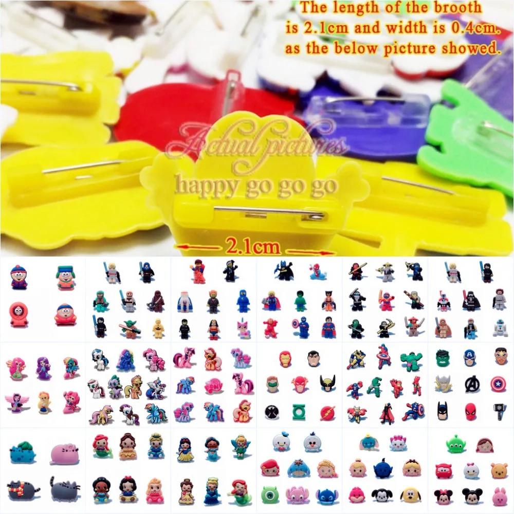 

1000pcs Avengers Super Heroes PVC Cartoon Brooches Pins Badges Home/Bags/Clothes Decorations Kids Party Gift Favors Accessories