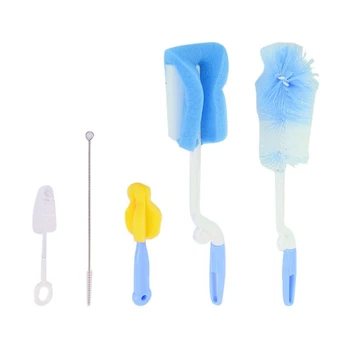 

5pcs/set Baby Bottle Brush 360 Rotating Head Cleaning Sponge Cup Brush Kit Nipple Cleaner Teat Teapot Tube Pacifier Brush
