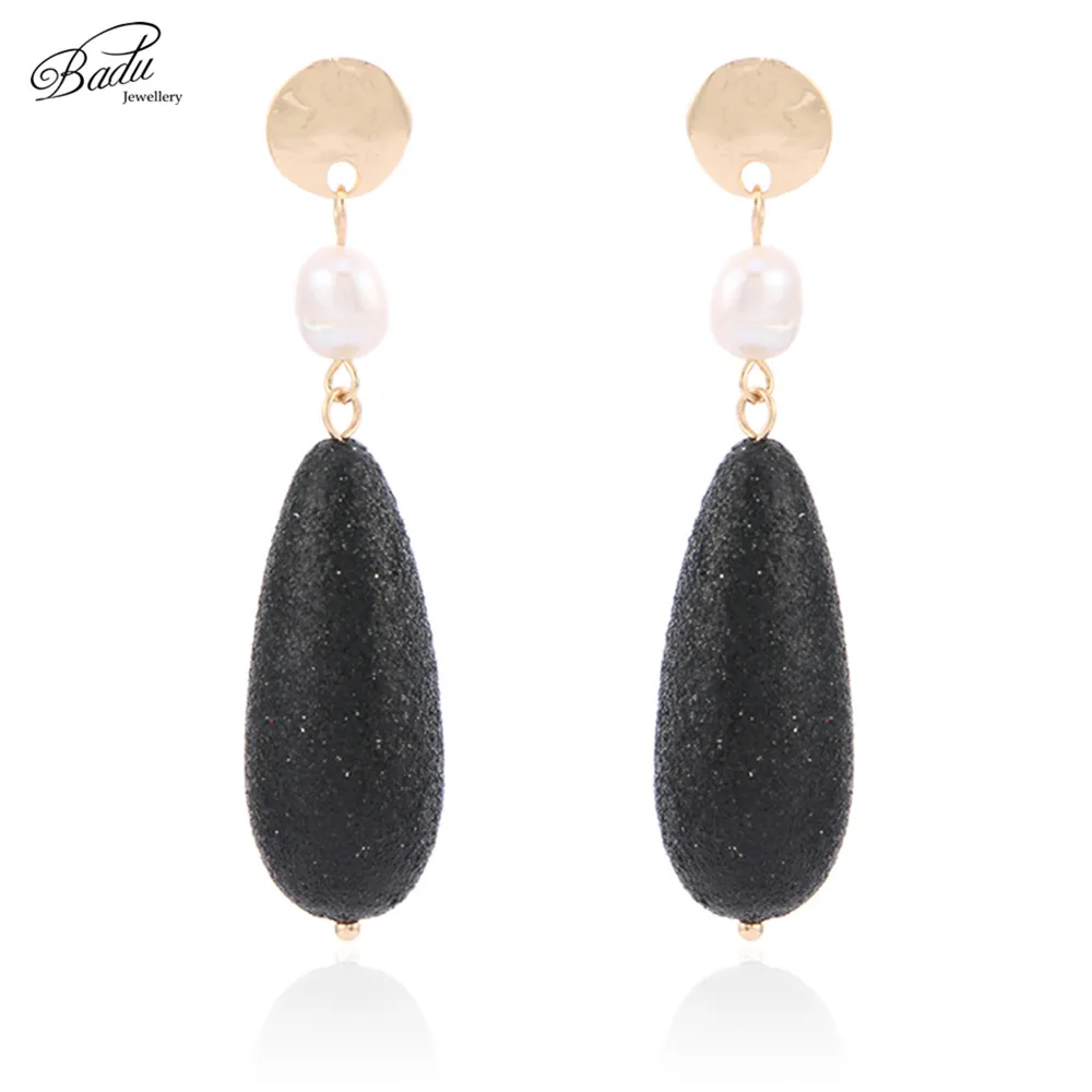 

Badu Black Glitter Sequins Water Drop Dangle Earrings for Women Irregular Freshwater Pearl Earring for Party Jewelry Gift Girls