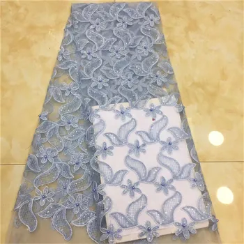 

2019 Latest Gold And Silver French African Lace Fabric With beads Sequins High Quality African Tulle Lace Fabric For Wedding