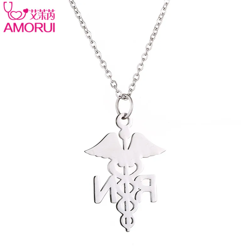 AMORUI Gold Silver Medical Registered Nurse Adjustable Necklaces Collares for Women Jewelry Collier Femme Choker Heart Necklace