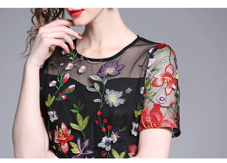 Женское летнее платье в стиле ретро с цветочной вышивкой Vestido Invierno Mujer, высокая талия, черный длинный подол вечерние платья K6810
