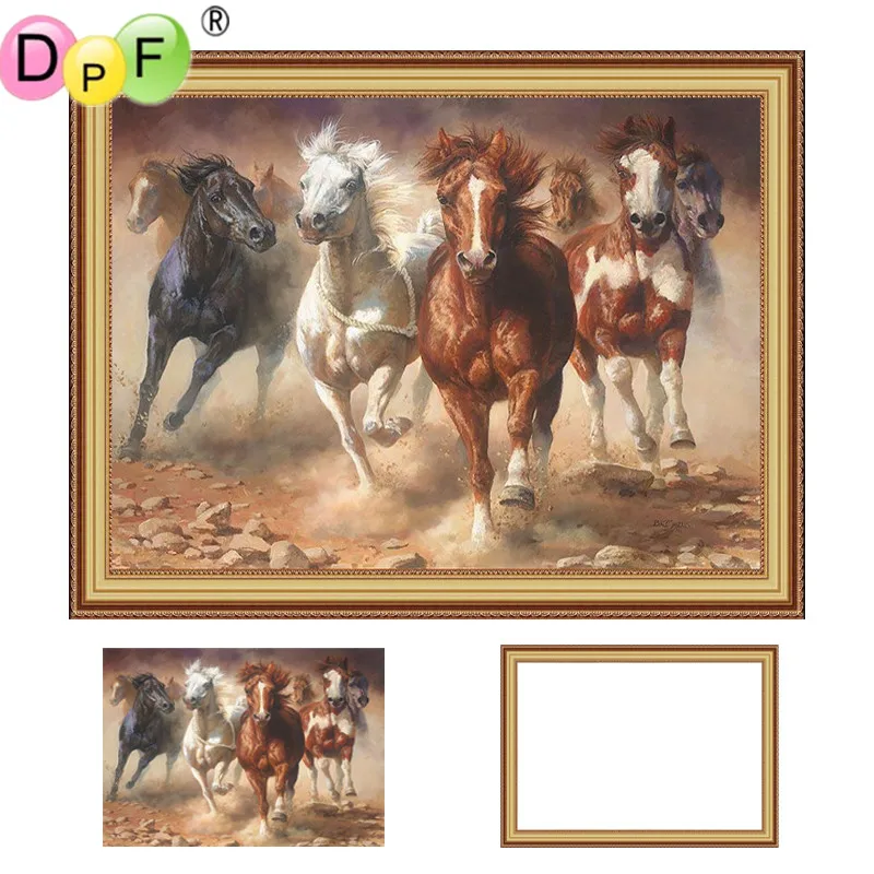 

DPF Framed Diamond Painting Diamond Embroidery Cross Stitch "animal horse" full round Rhinestone wall painting unique gift