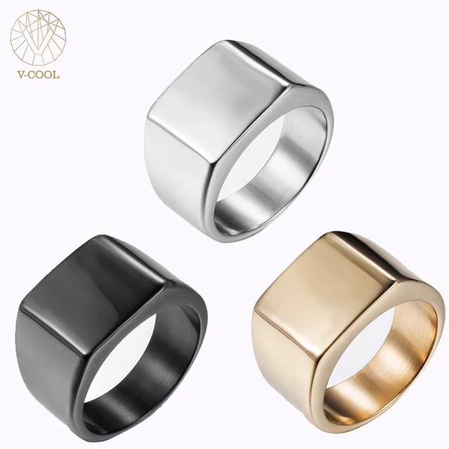 V Cool Fashion Rings Square Width Signet Anium Blank V Cool Fashion Rings Square Width Signet Anium Blank Man Finger Men Ring