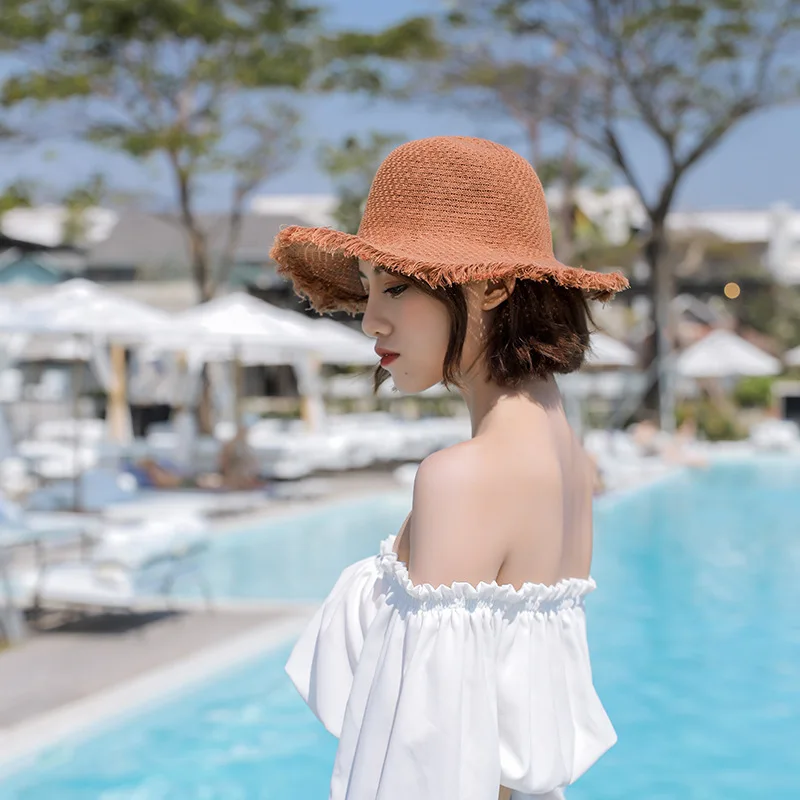 Новая мода пляжная шляпа от солнца Sunhat Новый 2019 однотонные кисточки летняя соломенная шляпа Корейский Для женщин версии прилив