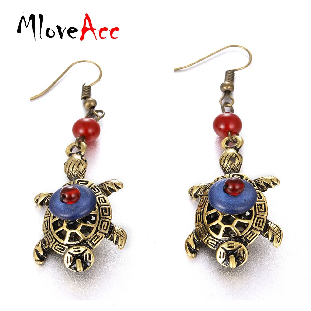 

MloveAcc Ethnic Retro Lovely Tortoise Shape Charm Earrings Turtle Animal Drop Earrings for Women Girls Appointment Jewelry Gifts