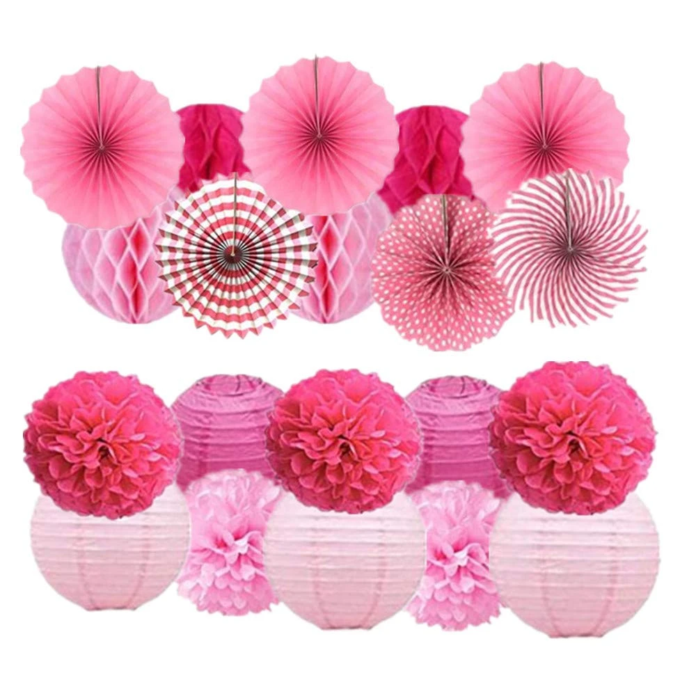 20Pcs Tissue Paper Pom Poms Pink Flowers Paper Honeycomb Balls Paper Lanterns Hanging Paper Fans for Wedding Shower DIY Decorations| - AliExpress