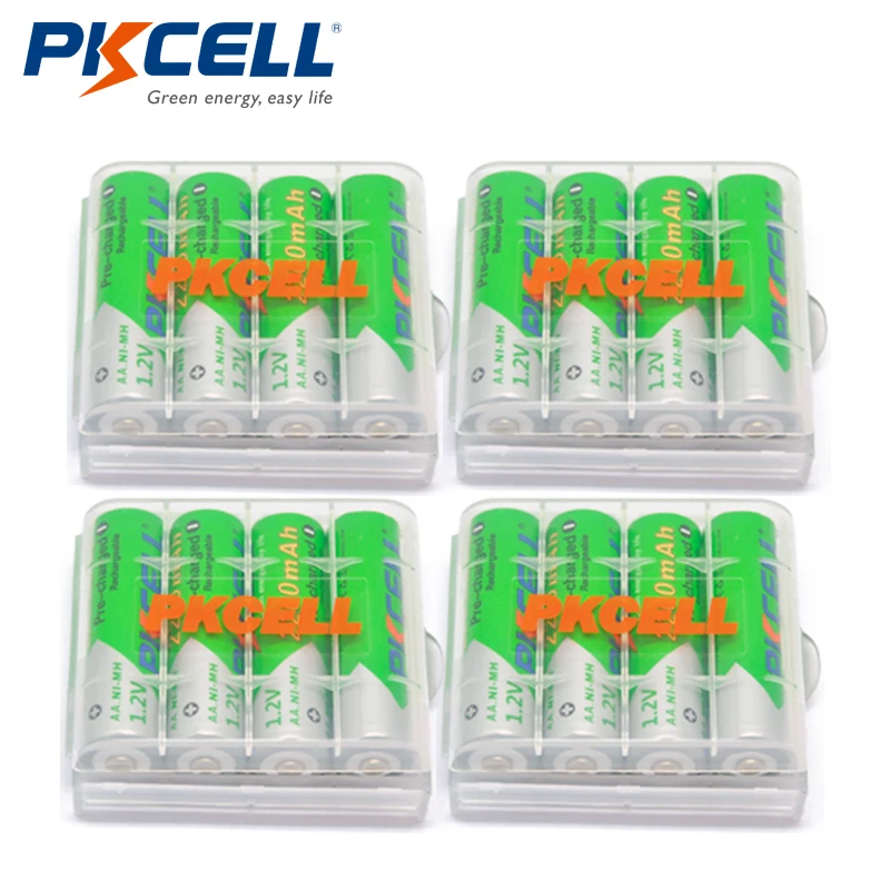 Recarregáveis do aa Ni-mh dos Pces Caixas da Bateria da Auto-descarga de Baterias + 4 Baterias Mah * Pkcell Volt 2a Baixas Pces 16 1.2 v 2200