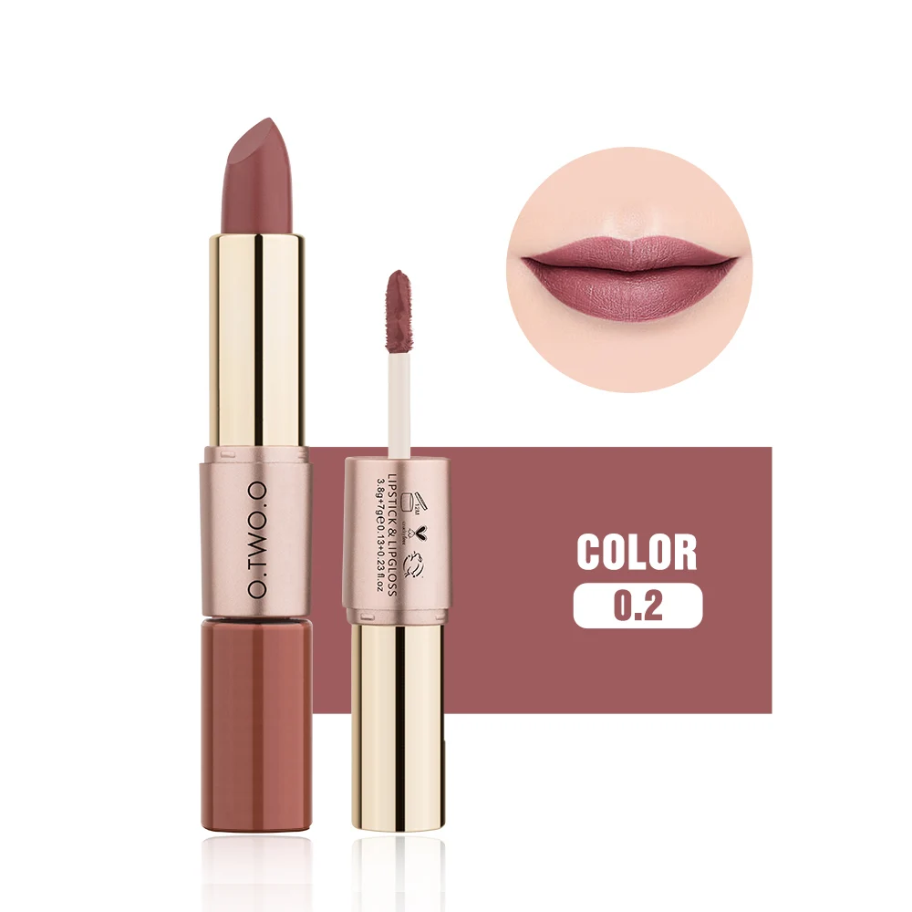 O.TWO.O 2 in 1 Matte Lipstick+Lip Gloss Lips Makeup Cosmetics Waterproof 12 Colors Choose - Цвет: 2