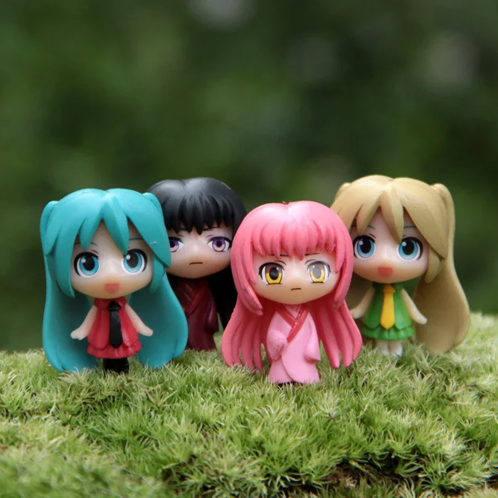 

4pcs/lot Action Figure Hatsune Miku K-ON Microscopic 3cm PVC Micro Landscape ornament cartoon Cute decoration Doll Model Anime
