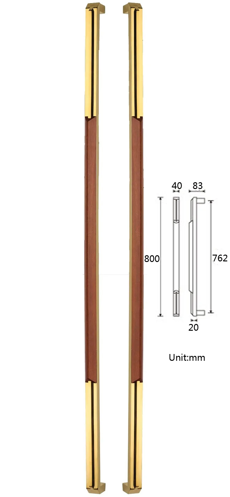 Entrance Door Handle PA-229-40-20-800-Gold-plated+Rose-wood