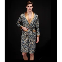 Мужские платья с принтом пижама из искусственного шелка средней и длинной домашней одежды мужское сексуальное мягкое платье с длинным рукавом уютное