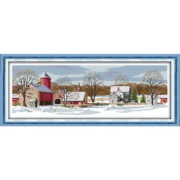 

Joy Sunday Needlework,cross-stitch kits, Set Embroidery Kit, Precise Print Winter village Pattern Sufficient Line Cross Stitch