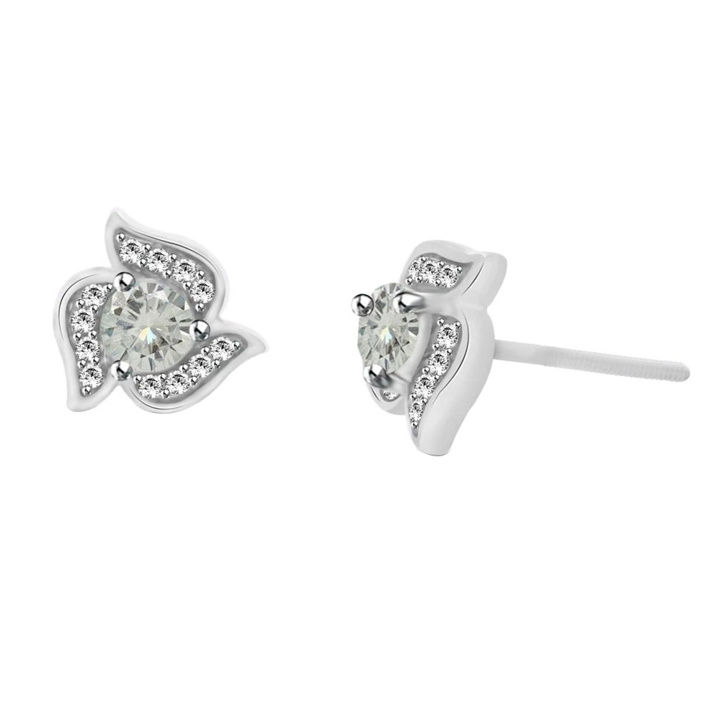 10k White Gold 2 ct Moissanite Flower Stud Earrings / W Screw Back