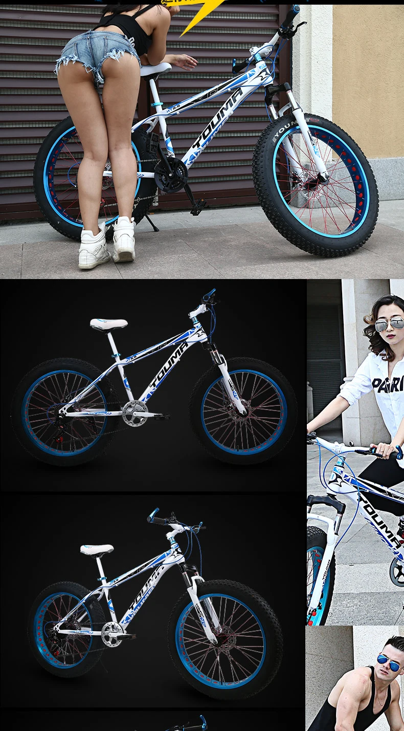 Perfect top quality 7/21/24/27 Speed 26x4.0" Fat bike Mountain Bike Snow Bicycle Shock Suspension Fork bicicleta free shipping 59