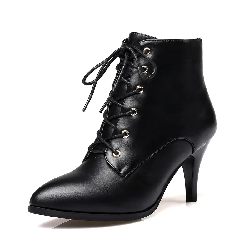 Meotina/ботильоны зимние женские ботинки короткие ботинки на высоком каблуке со шнуровкой обувь на квадратном каблуке с острым носком женская обувь на молнии размера плюс 33-43