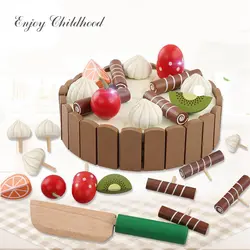 Для украшения торта деревянная игрушка набор Кухня претендует резки торт деревянные фрукты Пособия по кулинарии игрушка