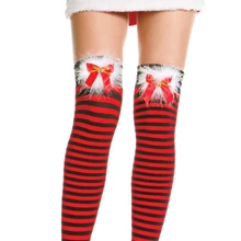Рождественские чулки; Лидер продаж; пикантный чулок выше колена; ; черные и красные чулки в полоску; 3S8143