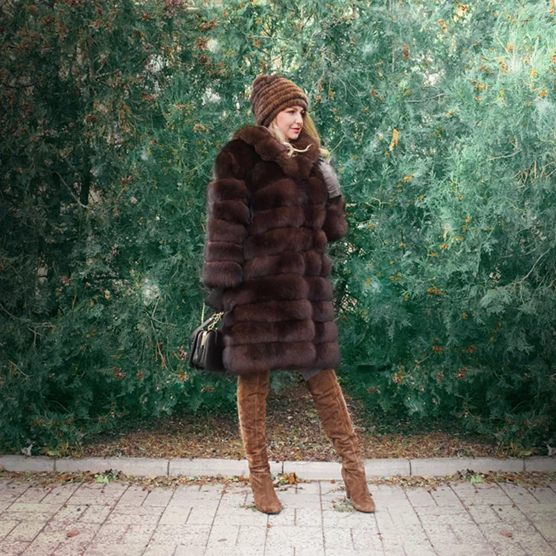 

FURSARCAR Plus Size 5XL Detachable Fox Fur Coat 3 Style Full Pelt Stripes Thick Warm Fur Long Sleeve Solid Winter Women Fur Coat
