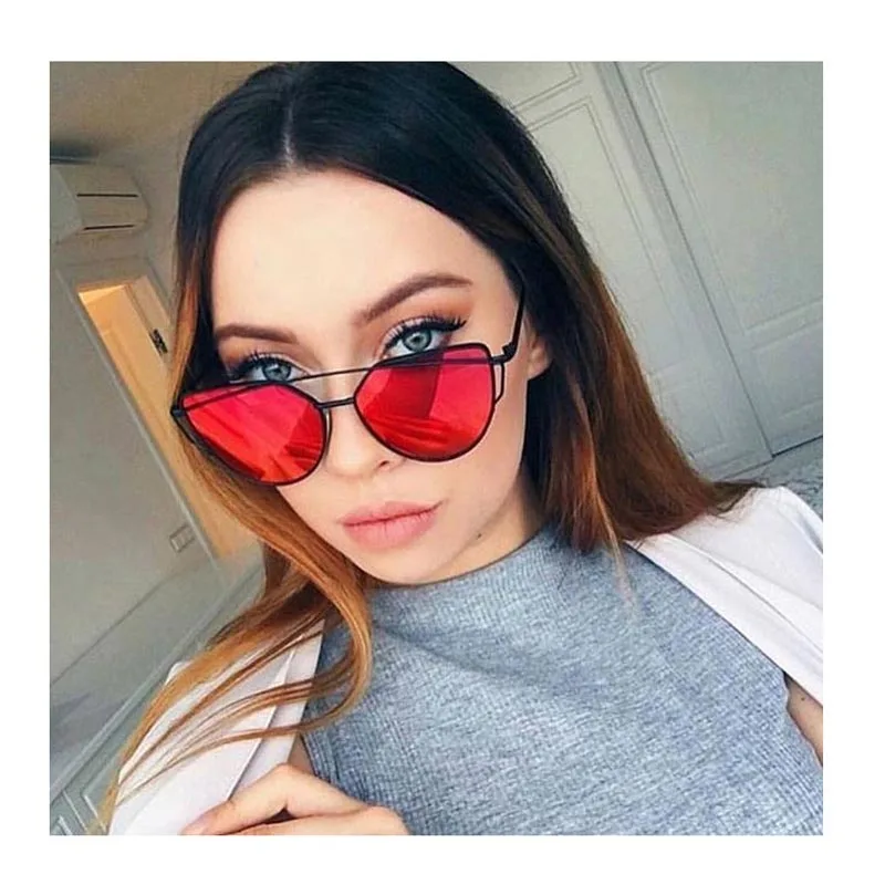 

Women Cat Eye Sunglasses Metal Twin-Beams Sun Glasses Coating Mirror Glasses Classic Brand Designer Flat Panel Lens ZA-54