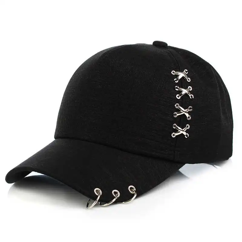 

high quality solid color cap spring autumn metal cross hoop snapback caps couple casual Hip Hop hat Cotton adjustable Dad hats