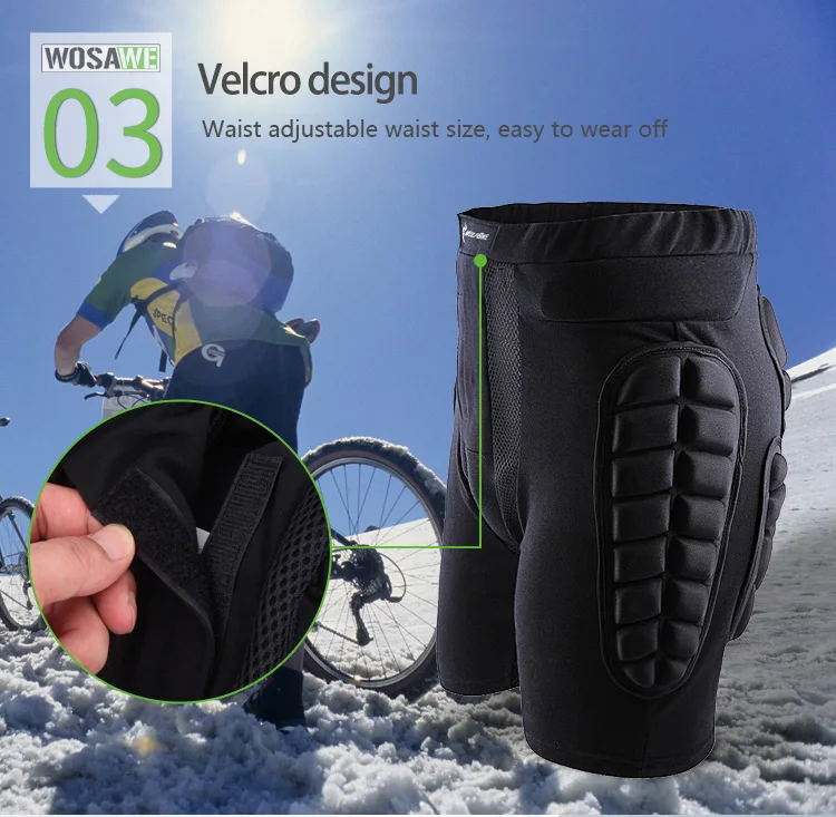 WOSAWE الورك بعقب واقية قصيرة سادة تزلج تزلج على الجليد التزلج السراويل الأسطوانة مبطن حماية والعتاد سباق درع للجسم السراويل