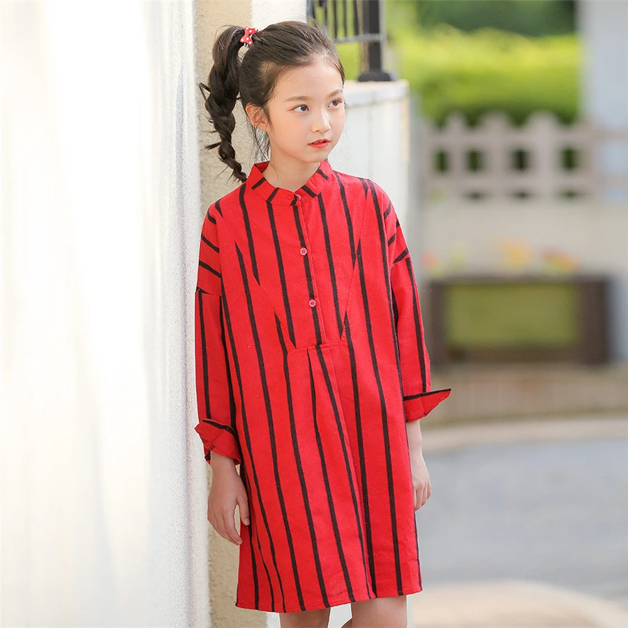 

children dress red striped blouse dress full long sleeve new fashion girls dresses summer 2019 blouse dress for girls