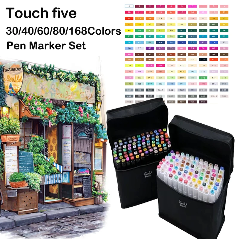 

TouchFIVE 30/40/60/80/168Colors Pen Marker Set Dual Head Sketch Markers Brush For Manga School Office pens Design Supplies