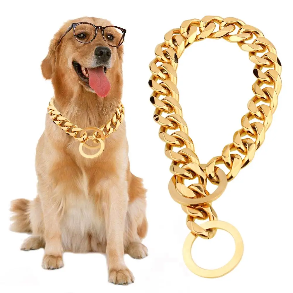 

Titanium Steel Stainless Steel Golden Bitch Pet Big Dog Chain Pet Chain Collar Not Easy To Fade Wholesale