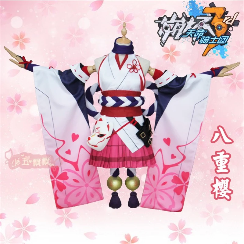 

Honkai Impact3 Yae Sakura Cosplay Costume Japanese Kimono Printing Dress Mask A