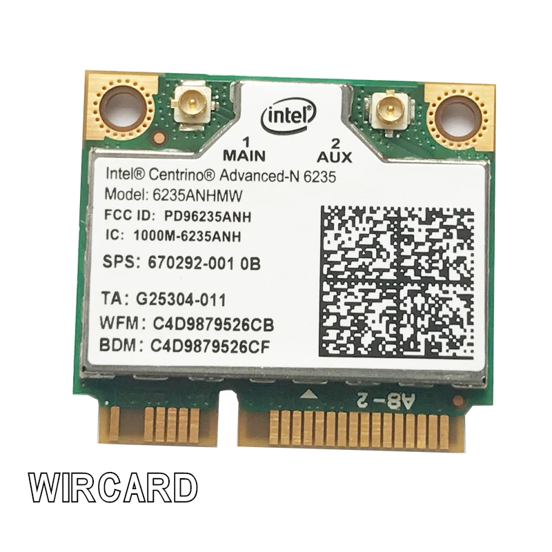 

WIRCARD Laptop wireless lan card for Intel Centrino Advanced-N 6235 6235ANHMW 300 Mbps WIFI card BT4.0 Half MINI PCIe