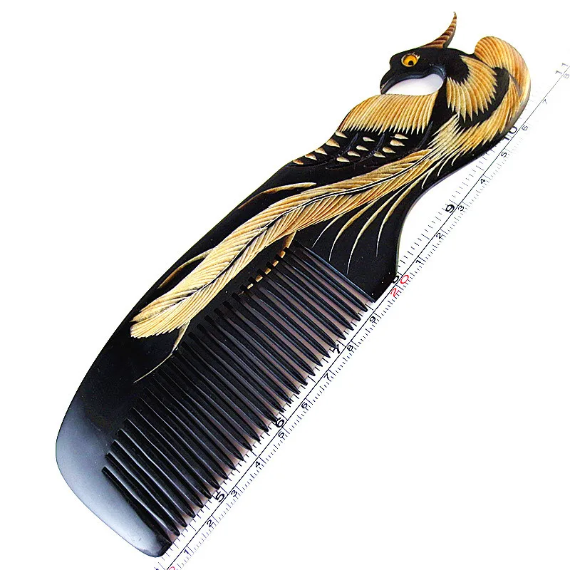 Dragon and Phoenix black horns head massager hair comb brushes (3)