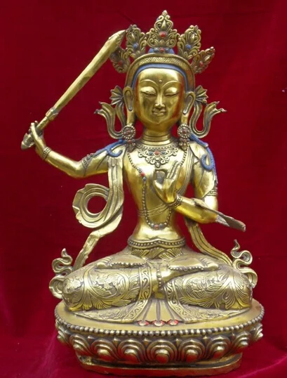 

bi002599 18" Tibet Temple Buddhism Bronze Gilt Manjushri Bodhisattva Goddess Statue