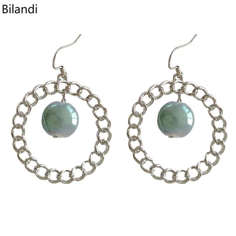 

Fashion Jewelry Silver Plating Shiny Green Bead Drop Earring For Woman