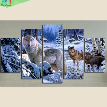 

5D Diy Diamond Painting Crystal Cross Stitch Needlework Home Decorative 3D Full round Diamond Embroidery 5PC/SET Snow Wolf WP02